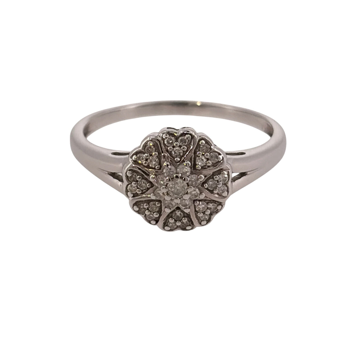 9ct White Gold & Diamond Cluster Ring