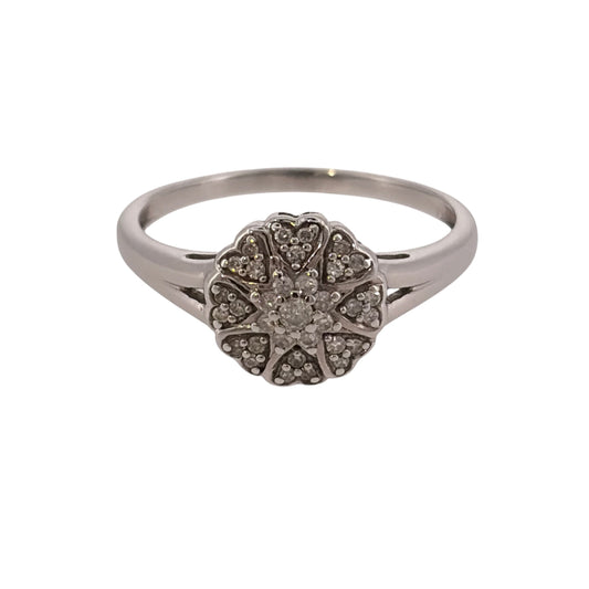 9ct White Gold & Diamond Cluster Ring