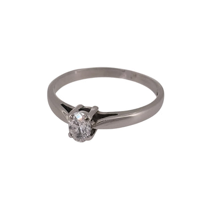 Add timeless diamond detail to your jewellery collection with this pre-owned 9ct white gold diamond solitaire ring, featuring an oval-cut diamond of approximately 0.30ct.

Design: The ring features a classic solitaire design, with a single oval-cut diamond forming the central focal point for an elegant and timeless appearance.
Material: Made from 9-carat white gold, the bright white finish provides a classic setting for the diamond.