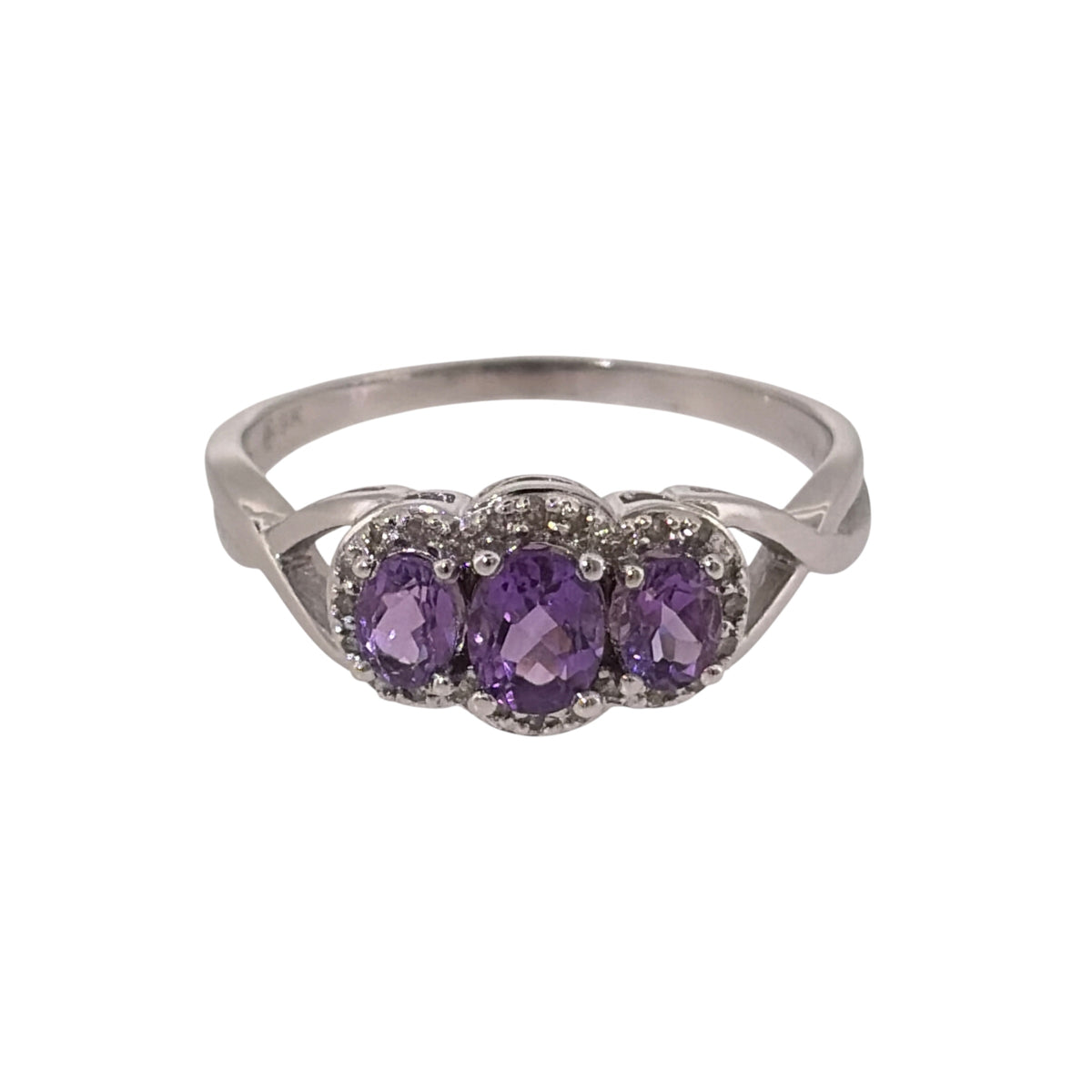 9ct White Gold Diamond & Amethyst Trilogy Ring