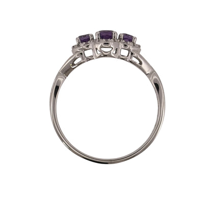 9ct White Gold Diamond & Amethyst Trilogy Ring