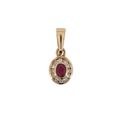 9ct Gold Diamond & Ruby Cluster Pendant