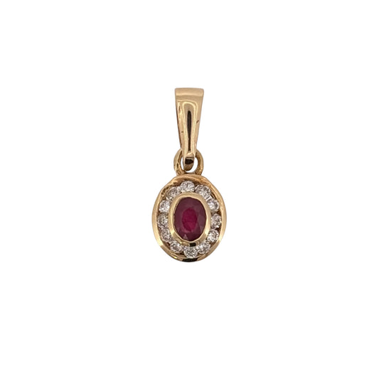 9ct Gold Diamond & Ruby Cluster Pendant
