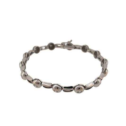 18ct White Gold & Diamond Rubover Set 7.5" Bracelet