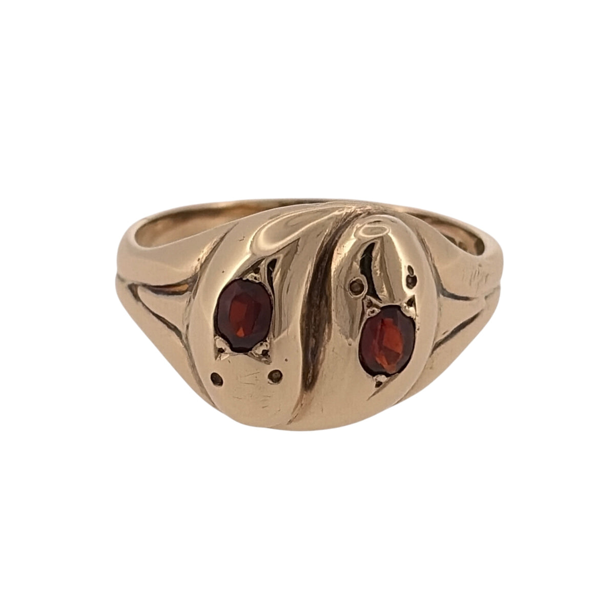 9ct Gold & Garnet Double Snake Head Ring