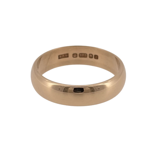 Add a timeless gold band to your jewellery collection with this pre-owned 9ct yellow gold 5mm wedding ring, featuring a simple and classic design.

Design: The ring features a traditional plain wedding band design with a 5mm width, offering a timeless and versatile appearance.
Material: Made from 9-carat yellow gold, the warm gold tone gives the band a classic finish suitable for everyday wear.