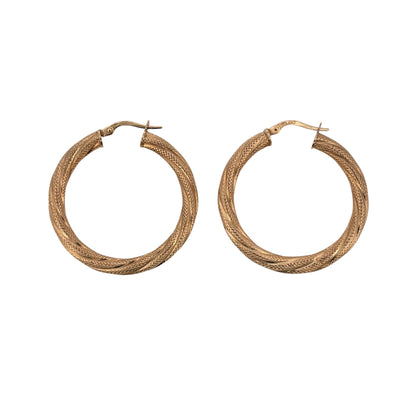 9ct Gold Textured Twisted Hoop Creole Earrings