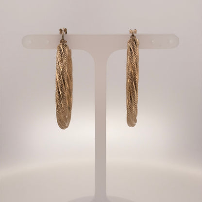 9ct Gold Textured Twisted Hoop Creole Earrings