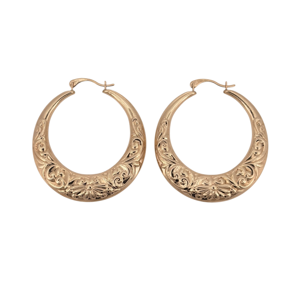 9ct Gold Patterned Hoop Creole Earrings