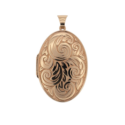 9ct Gold Large Swirl Patterned Oval Locket