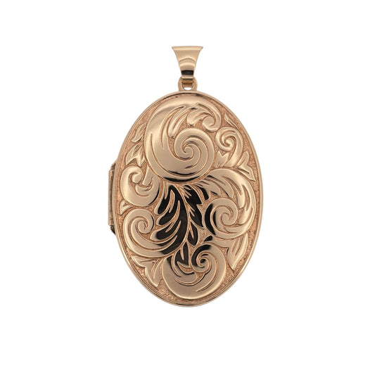 9ct Gold Large Swirl Patterned Oval Locket