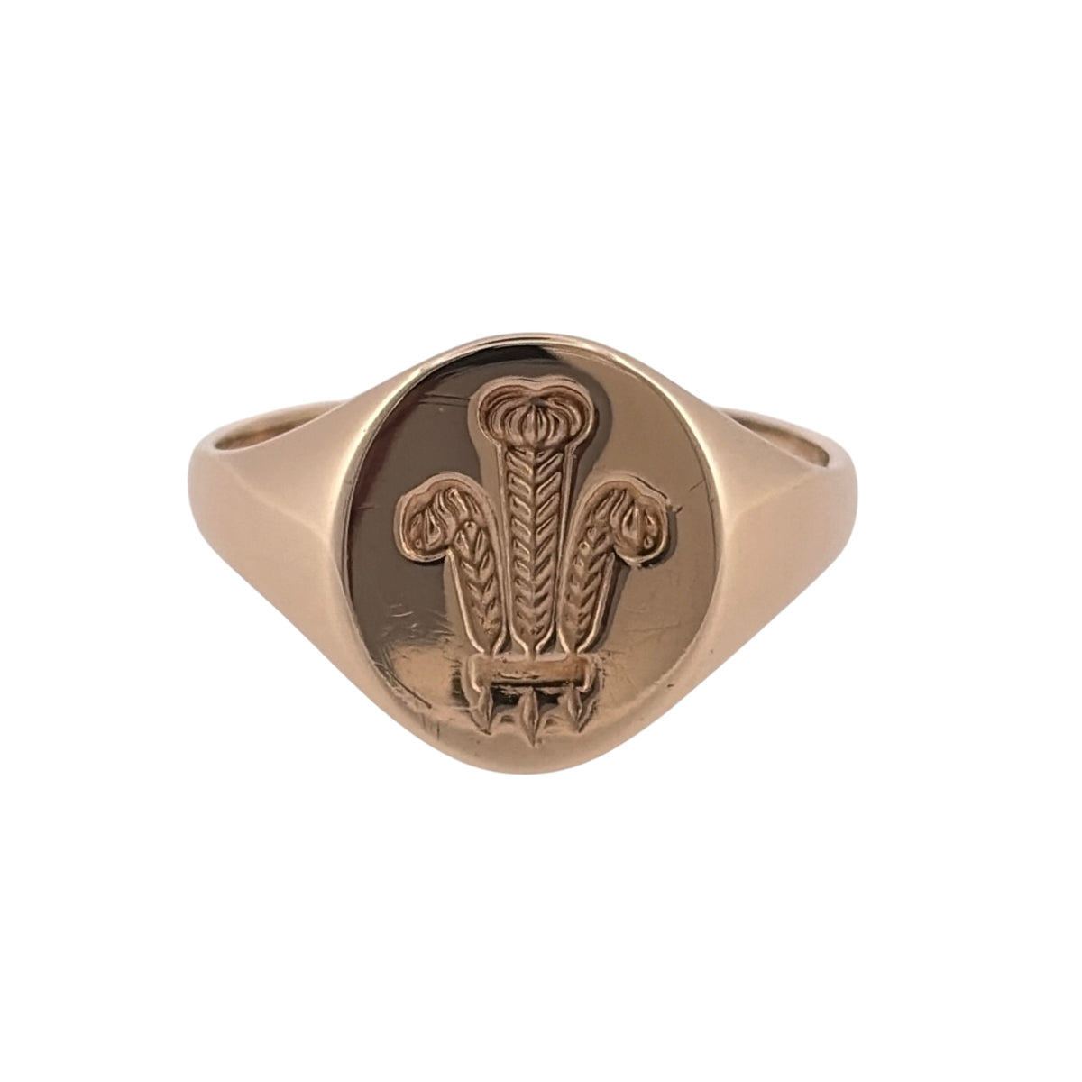 9ct Gold Welsh Three Feathers Oval Signet Ring