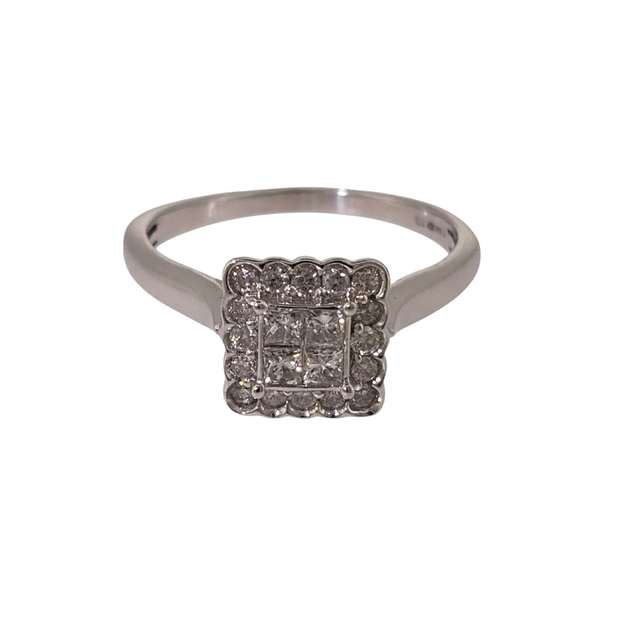 9ct White Gold & Diamond Square Cluster Ring