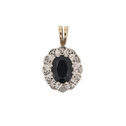 9ct Gold Diamond & Sapphire Cluster Pendant