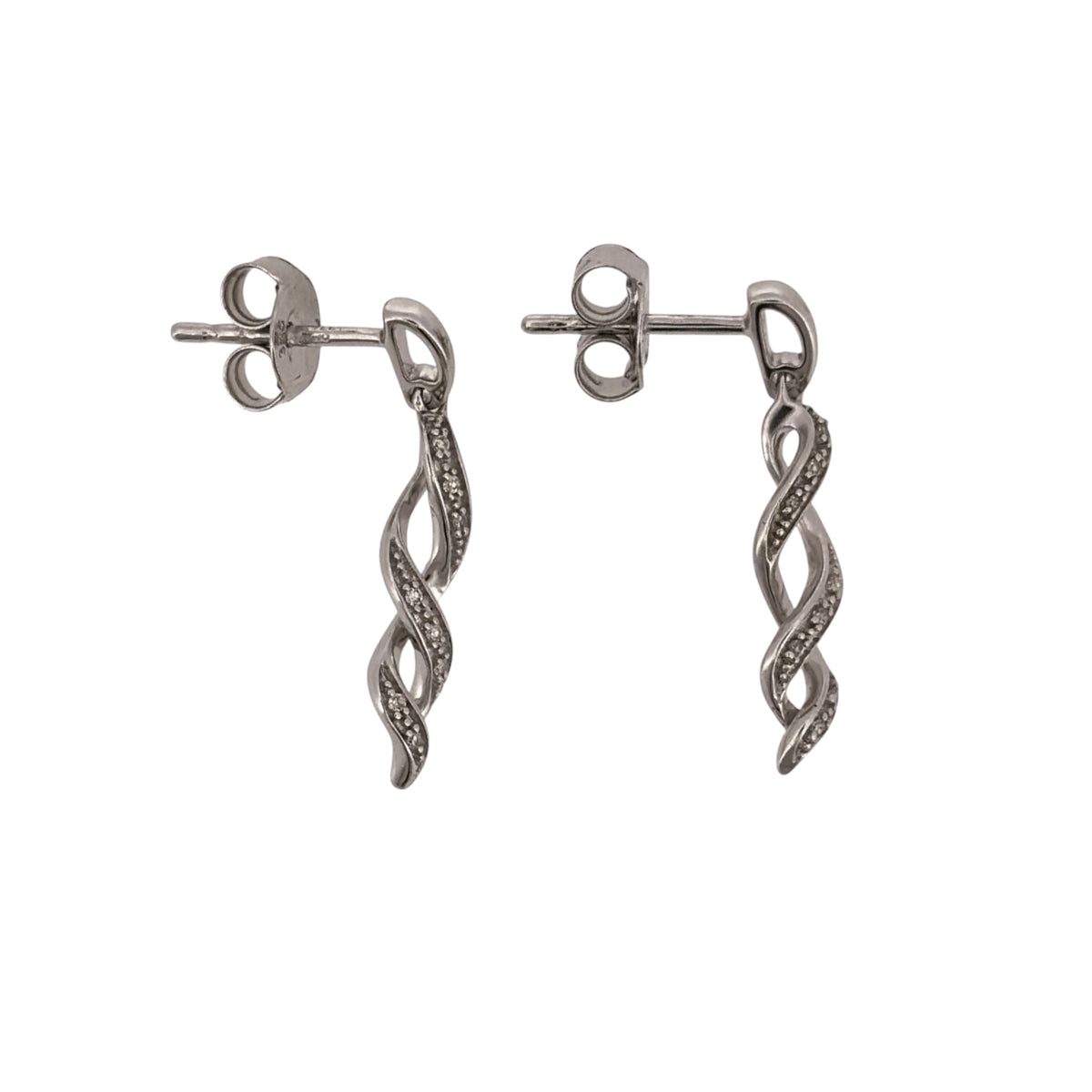 9ct White Gold & Diamond Twist Drop Earrings