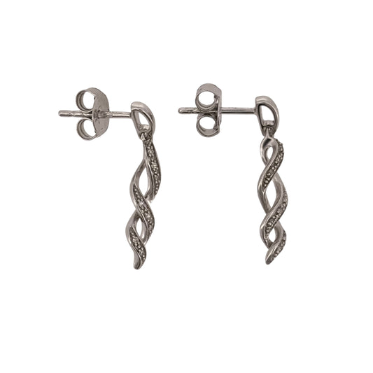 9ct White Gold & Diamond Twist Drop Earrings