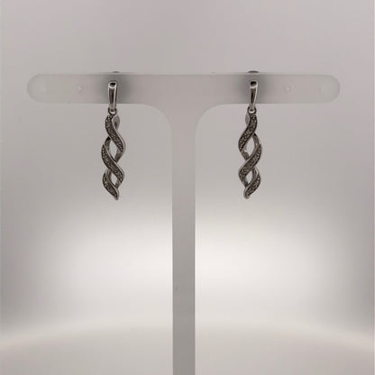 9ct White Gold & Diamond Twist Drop Earrings