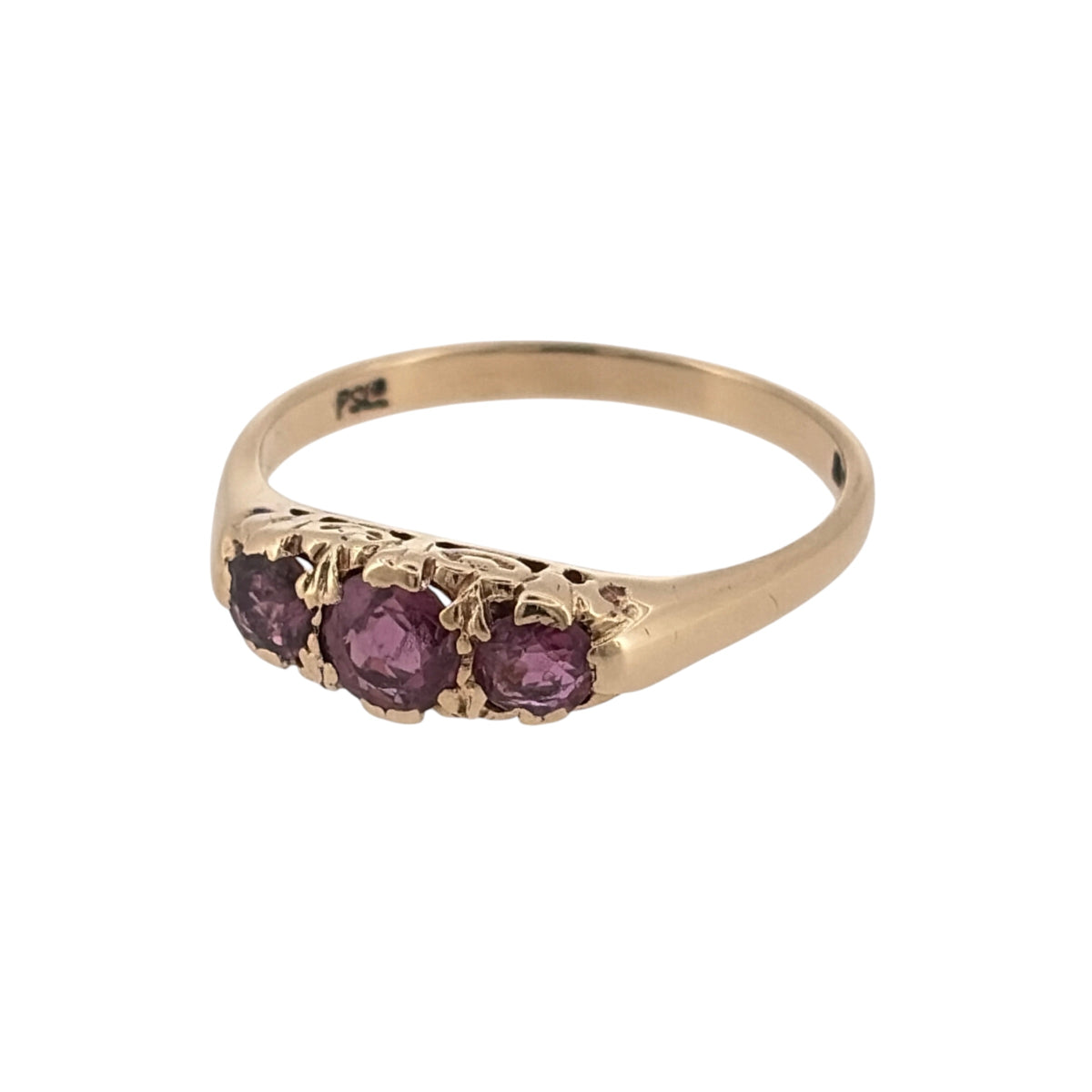 Add rich gemstone colour to your jewellery collection with this pre-owned 9ct yellow gold ruby trilogy ring, featuring three round ruby stones in a classic three-stone design.

Design: The ring features a traditional trilogy design, with a larger central ruby accompanied by a smaller ruby on either side for a balanced and timeless appearance.
Material: Made from 9-carat yellow gold, the warm gold tone complements the rich red colour of the rubies.