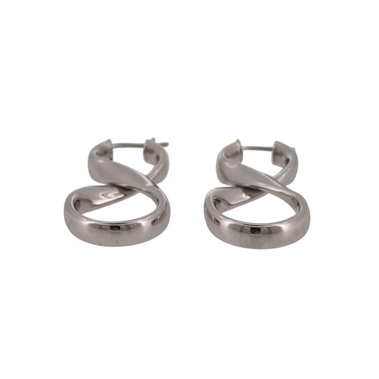Add a distinctive white gold design to your jewellery collection with these pre-owned 9ct white gold infinity creole earrings, featuring a flowing infinity-inspired shape.

Design: The earrings feature an infinity-style creole design, with a flowing shape creating a modern alternative to traditional hoop earrings.
Material: Made from 9-carat white gold, the bright white finish gives the earrings a clean and versatile appearance.