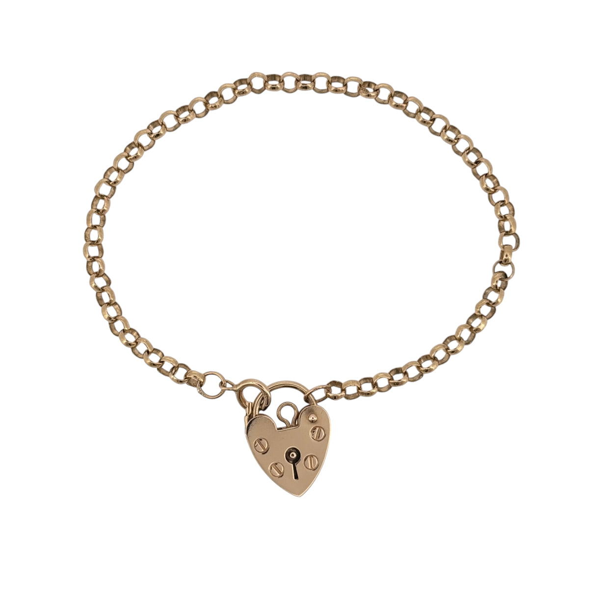 9ct Gold 7" Heart Padlock Belcher Bracelet