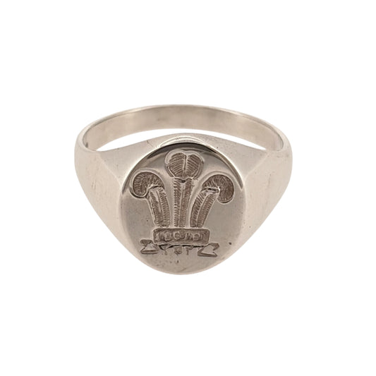 925 Silver Welsh Three Feathers Oval Signet Ring