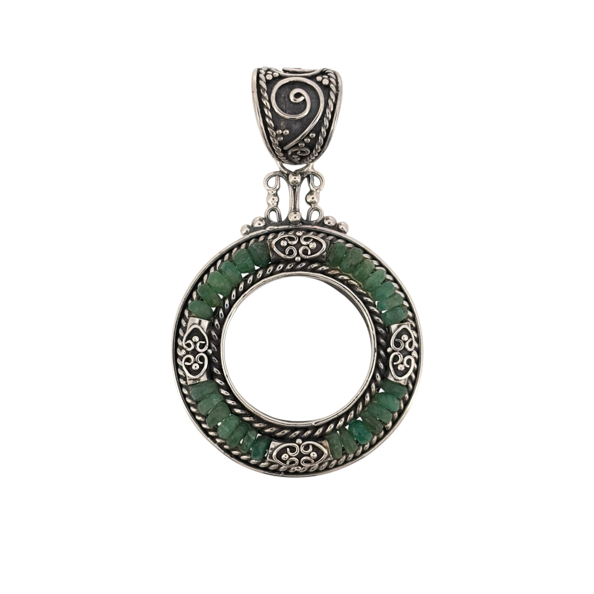 925 Silver & Green Stone Round Pendant