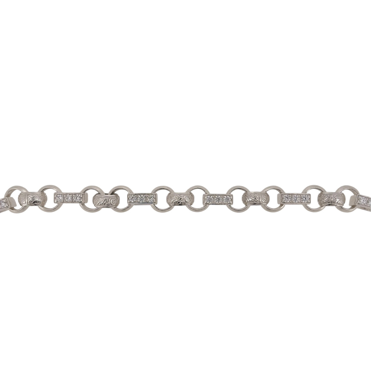 925 Silver & Cubic Zirconia 9" Patterned Gypsy Link Bracelet