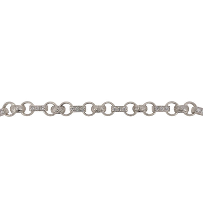 925 Silver & Cubic Zirconia 9" Patterned Gypsy Link Bracelet