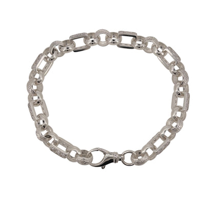 925 Silver & Cubic Zirconia 9" Patterned Gypsy Link Bracelet