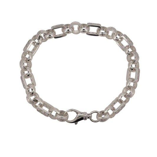 925 Silver & Cubic Zirconia 9" Patterned Gypsy Link Bracelet