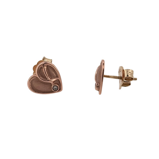 9ct Gold & Diamond Clogau Heart Stud Earrings
