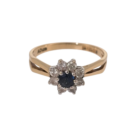 18ct Gold Diamond & Sapphire Cluster Ring