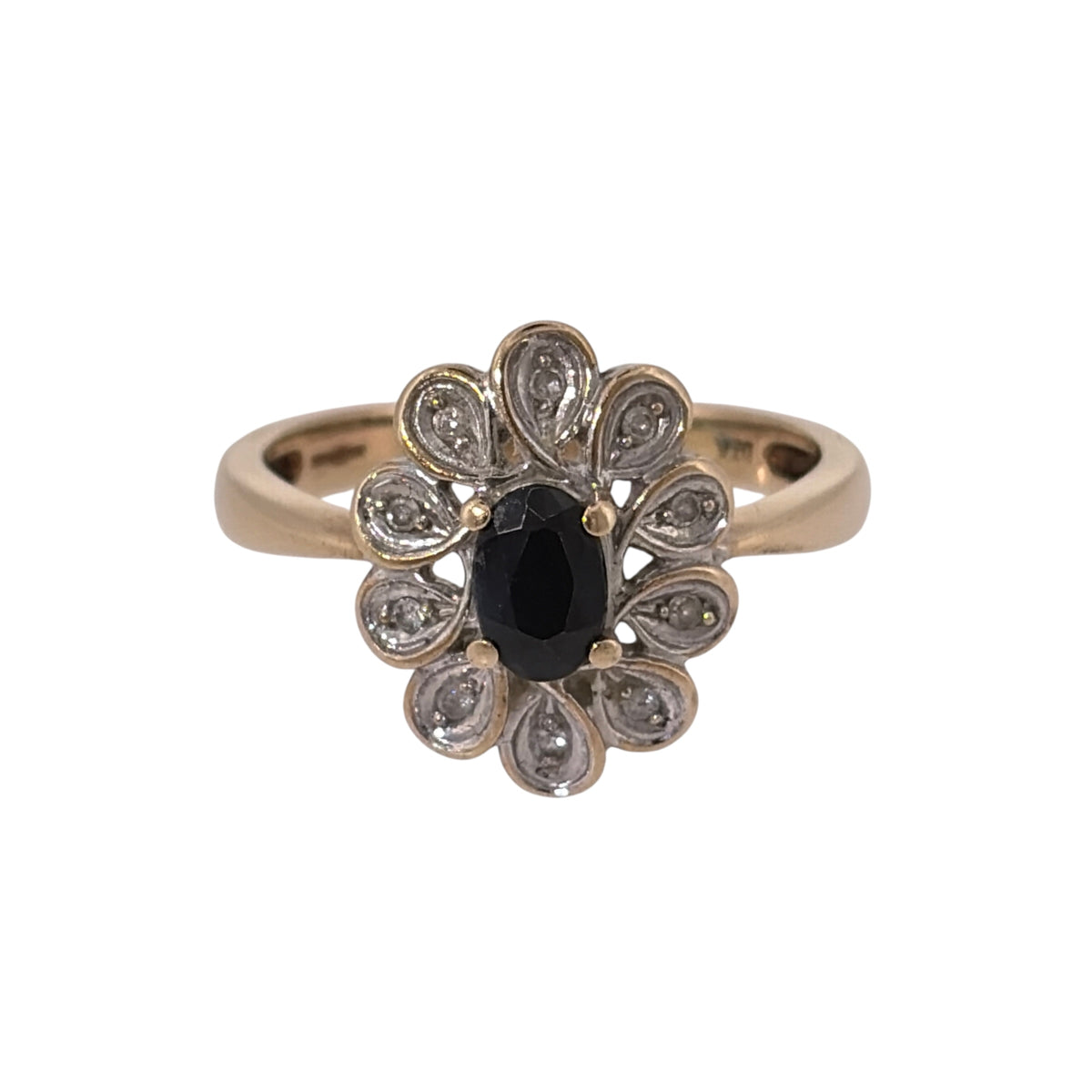 9ct Gold Diamond & Sapphire Cluster Ring