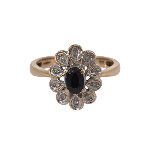 9ct Gold Diamond & Sapphire Cluster Ring