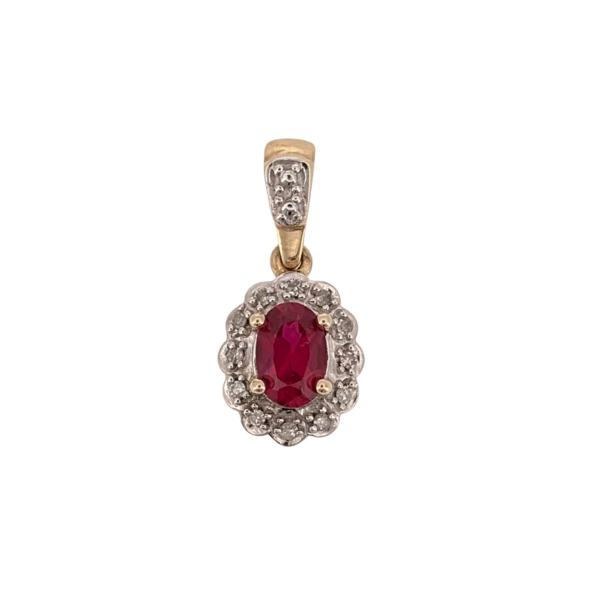 9ct Gold Diamond & Ruby Cluster Pendant