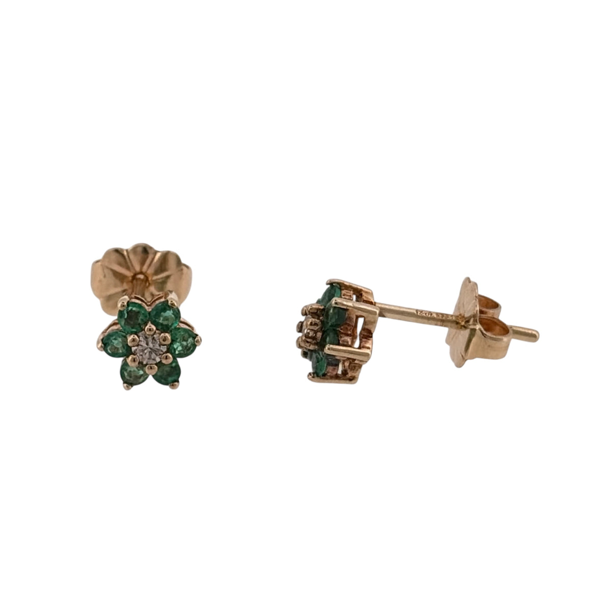 9ct Gold Diamond & Emerald Cluster Stud Earrings