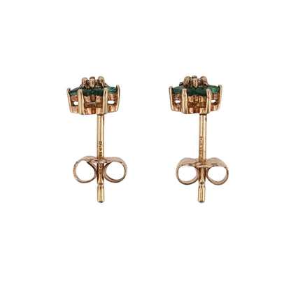 9ct Gold Diamond & Emerald Cluster Stud Earrings