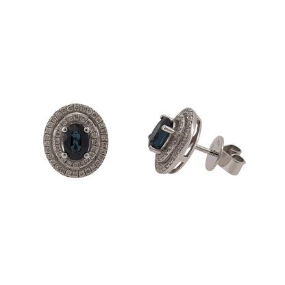 18ct White Gold Diamond & Sapphire Double Halo Stud Earrings