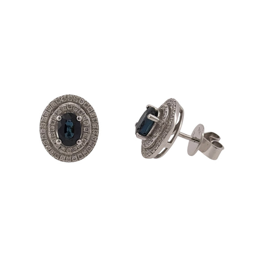 18ct White Gold Diamond & Sapphire Double Halo Stud Earrings
