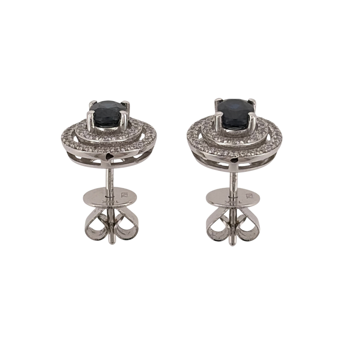 18ct White Gold Diamond & Sapphire Double Halo Stud Earrings