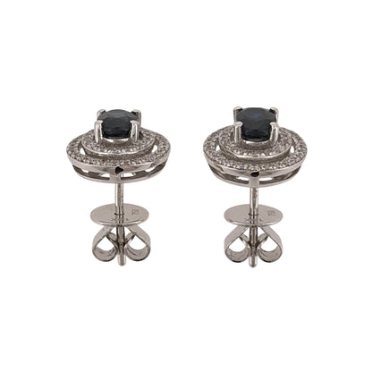 18ct White Gold Diamond & Sapphire Double Halo Stud Earrings