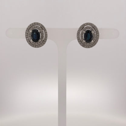 18ct White Gold Diamond & Sapphire Double Halo Stud Earrings