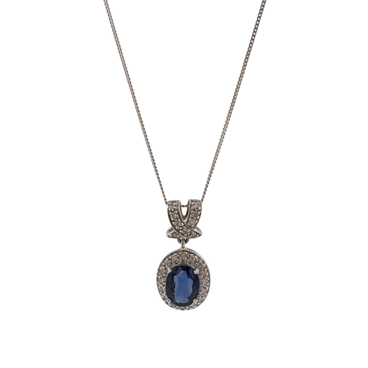 9ct White Gold Diamond & Sapphire 18" Necklace