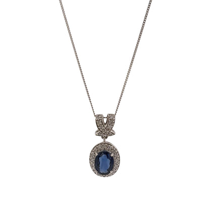 9ct White Gold Diamond & Sapphire 18" Necklace