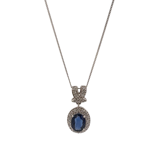 9ct White Gold Diamond & Sapphire 18" Necklace