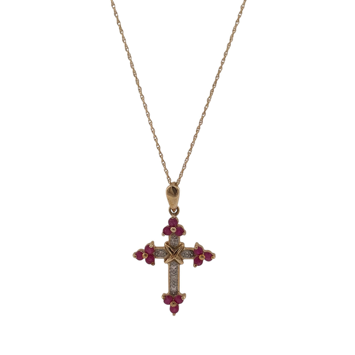 9ct Gold Diamond & Ruby Cross 18" Necklace