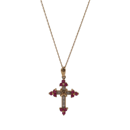 9ct Gold Diamond & Ruby Cross 18" Necklace
