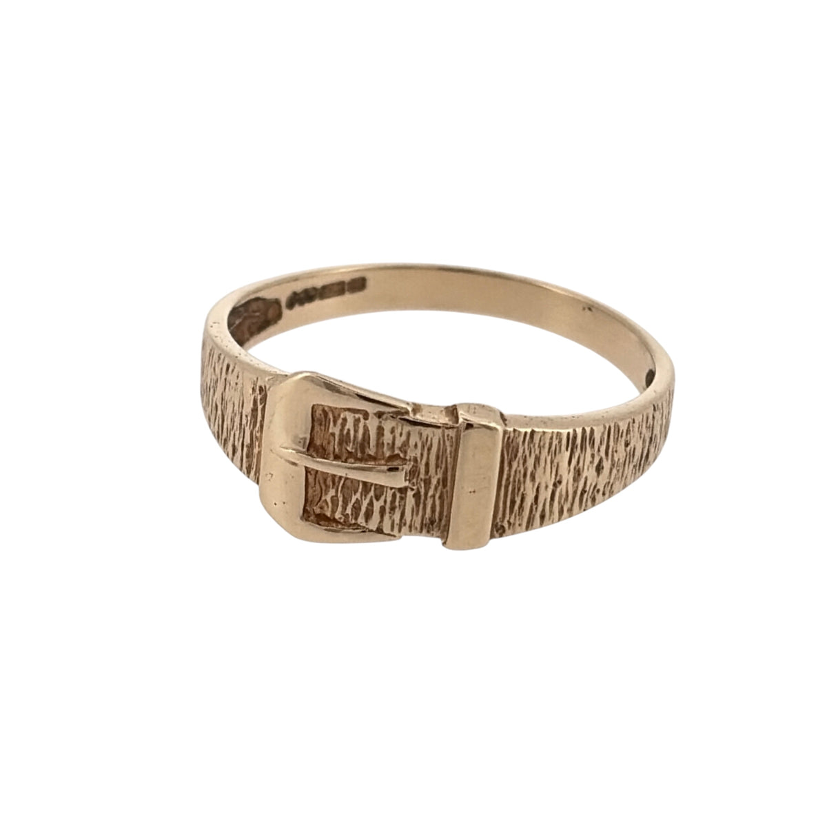 Add a traditional piece to your jewellery collection with this pre-owned 9ct yellow gold textured buckle ring, featuring a classic buckle design with decorative detailing.

Design: The ring features a traditional buckle design with a textured finish, creating a distinctive and timeless appearance.
Material: Made from 9ct yellow gold, offering a warm gold finish that complements the textured detailing.