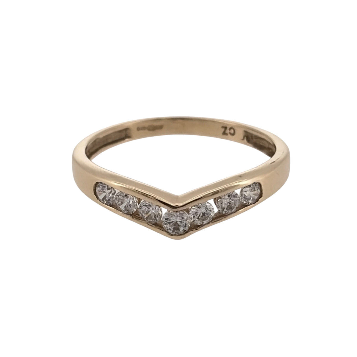 9ct Gold & Cubic Zirconia Wishbone Ring