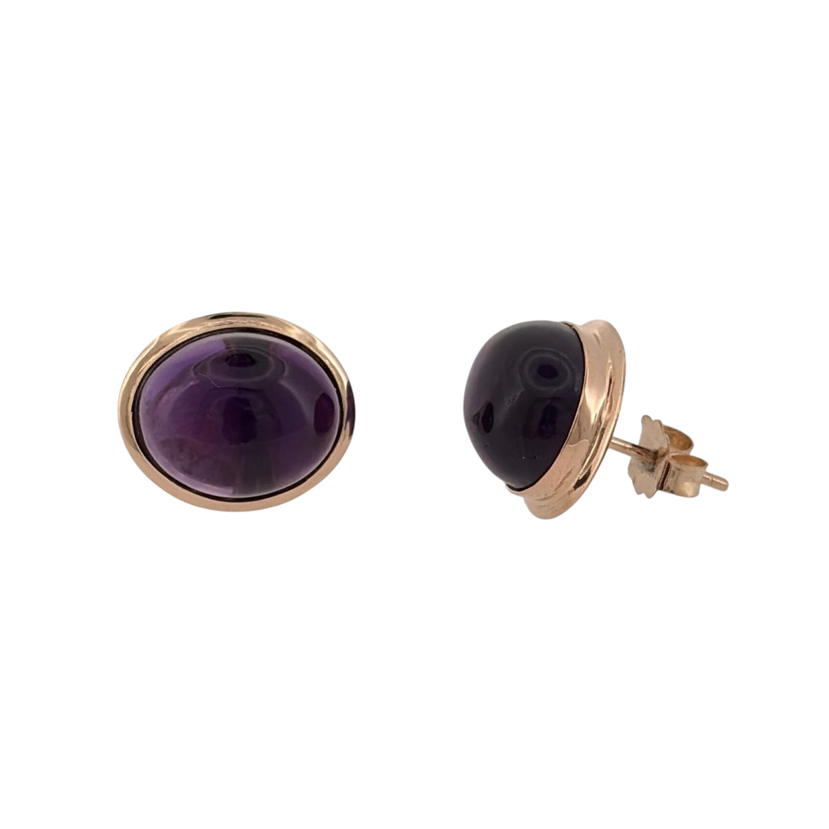 9ct Gold & Purple Stone Oval Stud Earrings